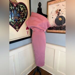 Midi Demi Dress with Dramatic Neckline in Lilac Rose Sz 8